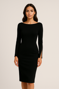 Slim-Fit Elegant Midi Dress with Beaded Slit Sleeve