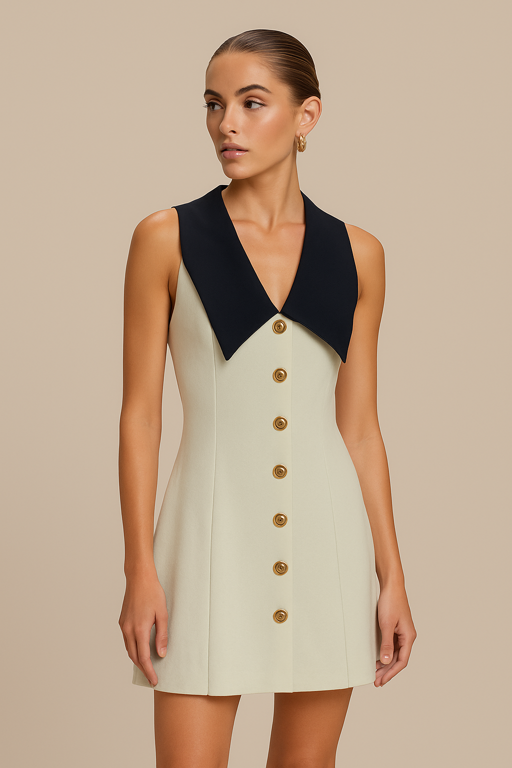 Button Front Sleeveless Mini Dress