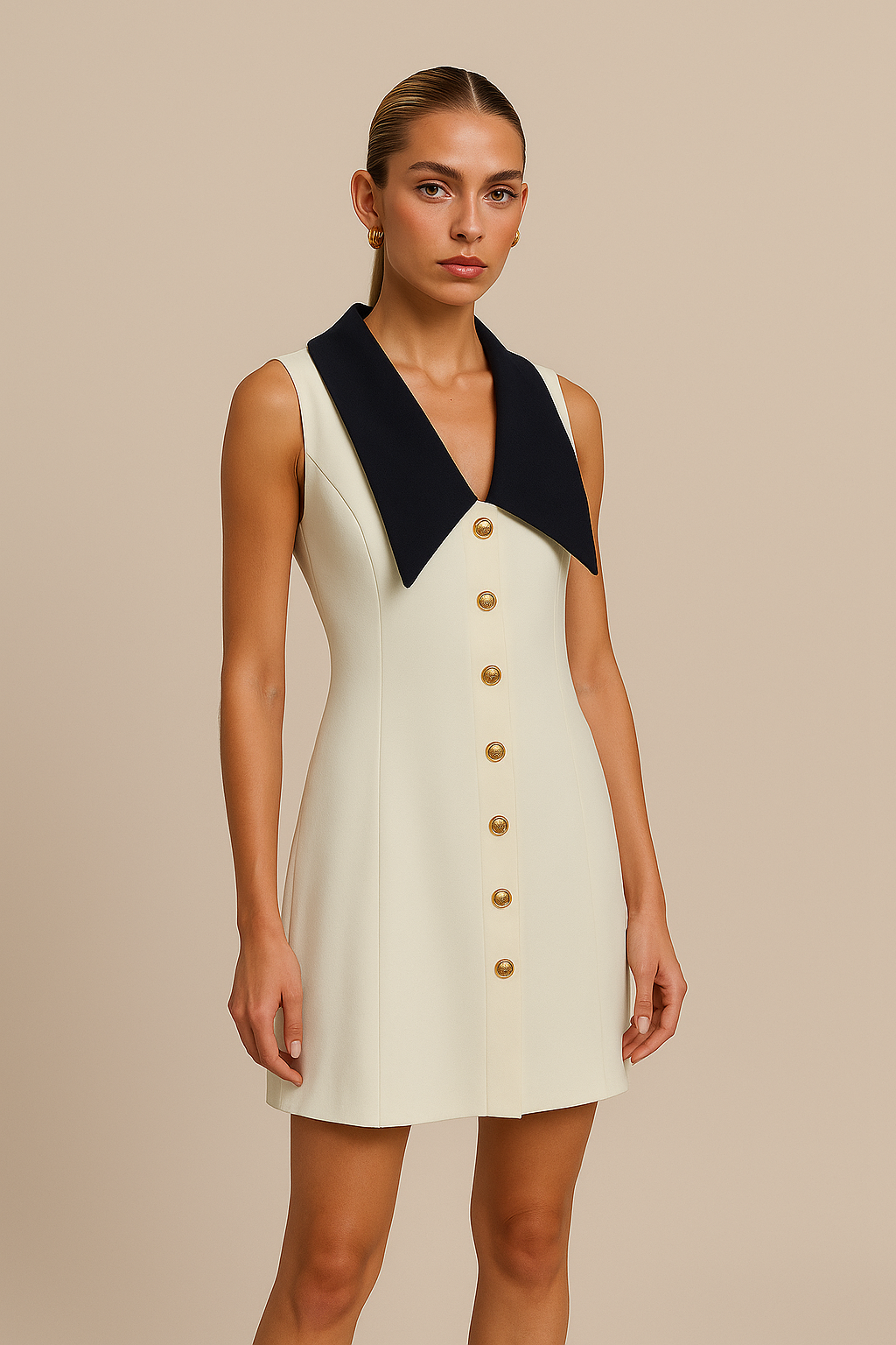 Button Front Sleeveless Mini Dress