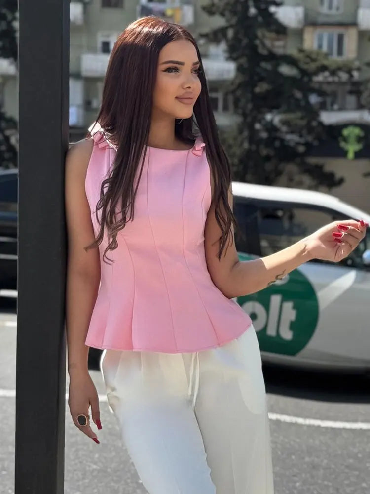 Solid Bow Cropped Top