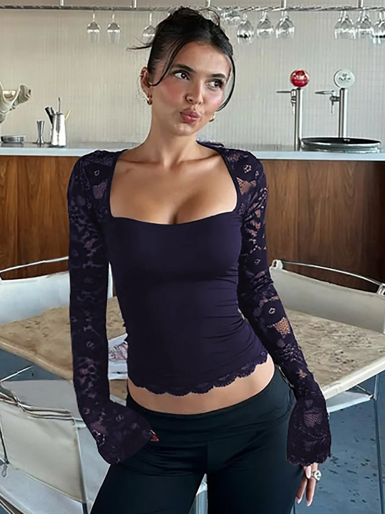 Women  Print Long Sleeve Crop T-Shirt